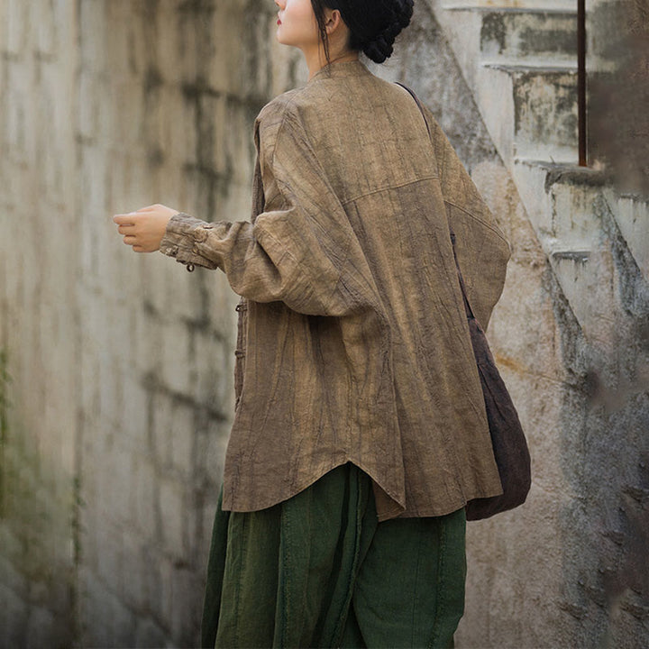 Veste ouverte à manches longues et boutons grenouille avec Buddha Stones et teinture par nouage pour méditation zen