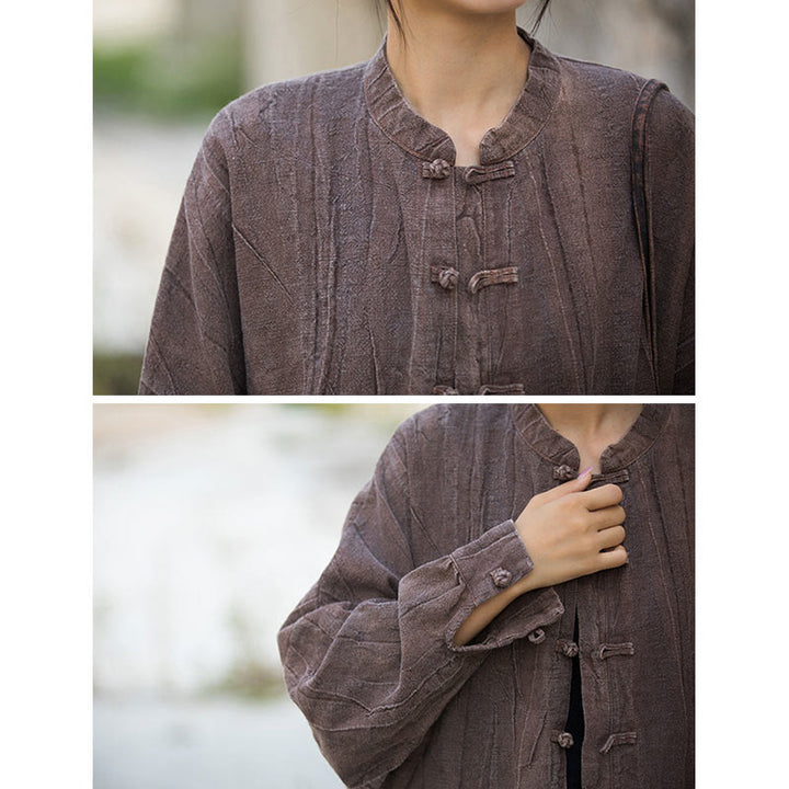 Veste ouverte à manches longues et boutons grenouille avec Buddha Stones et teinture par nouage pour méditation zen