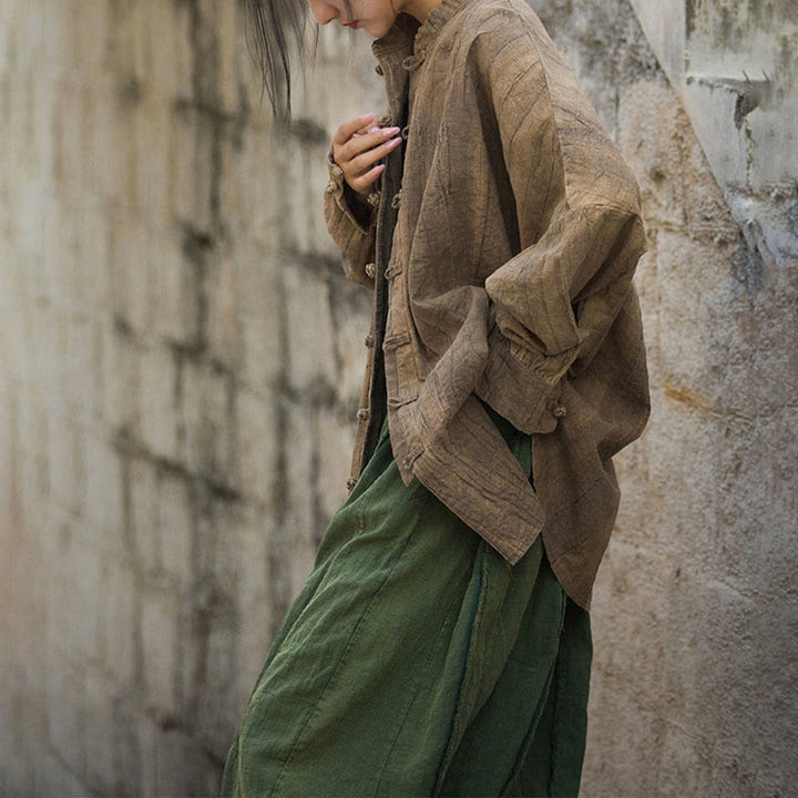 Veste ouverte à manches longues et boutons grenouille avec Buddha Stones et teinture par nouage pour méditation zen
