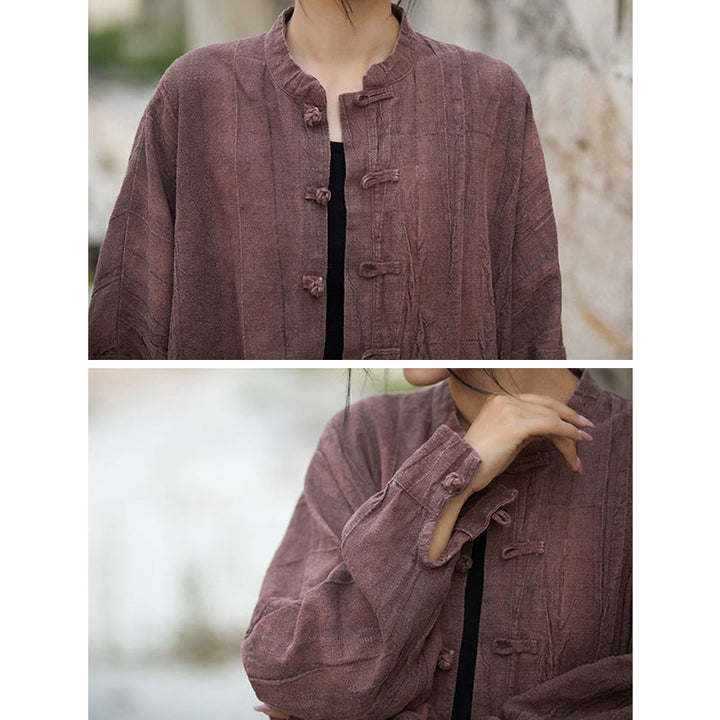Veste ouverte à manches longues et boutons grenouille avec Buddha Stones et teinture par nouage pour méditation zen