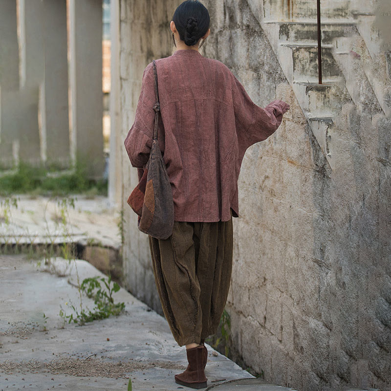 Veste ouverte à manches longues et boutons grenouille avec Buddha Stones et teinture par nouage pour méditation zen
