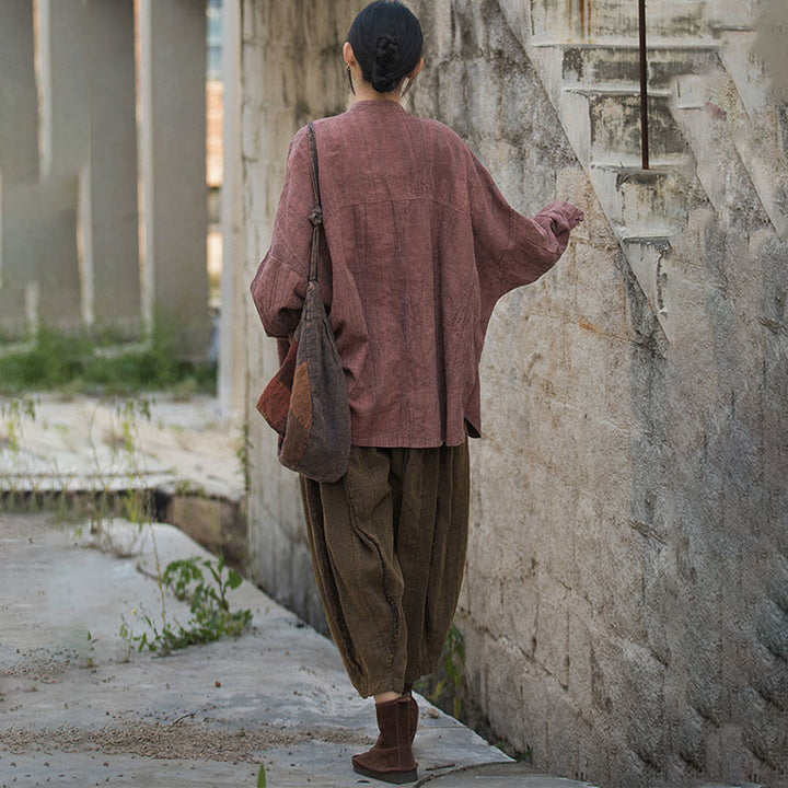 Veste ouverte à manches longues et boutons grenouille avec Buddha Stones et teinture par nouage pour méditation zen