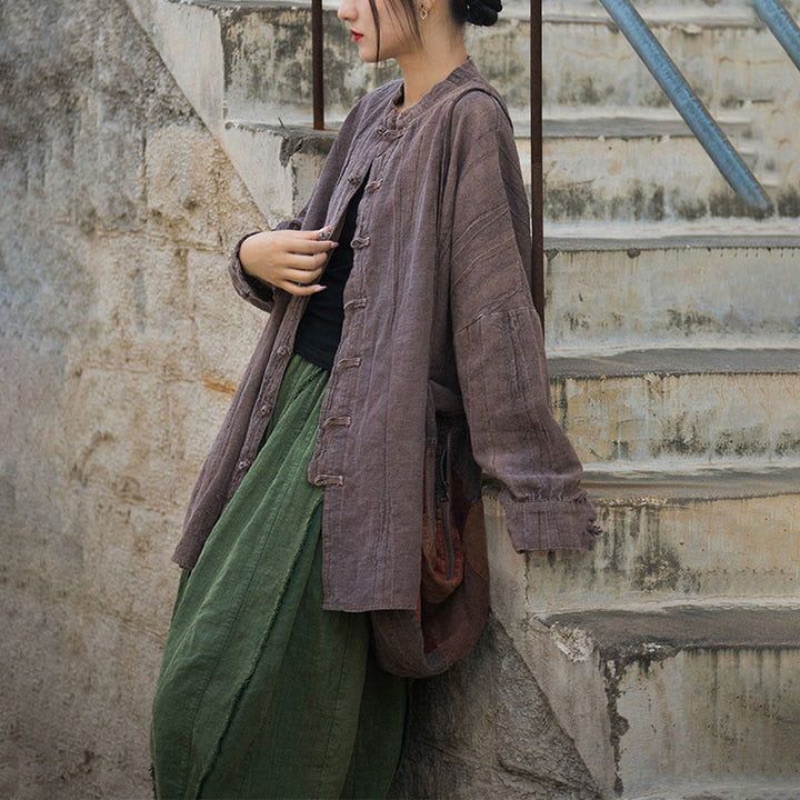 Veste ouverte à manches longues et boutons grenouille avec Buddha Stones et teinture par nouage pour méditation zen