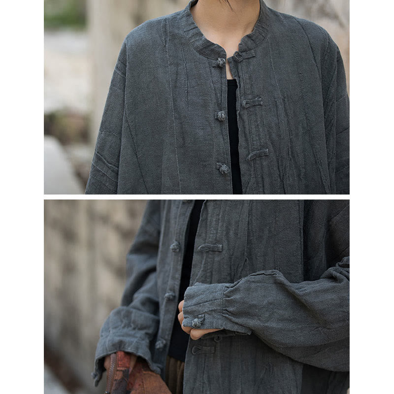 Veste ouverte à manches longues et boutons grenouille avec Buddha Stones et teinture par nouage pour méditation zen