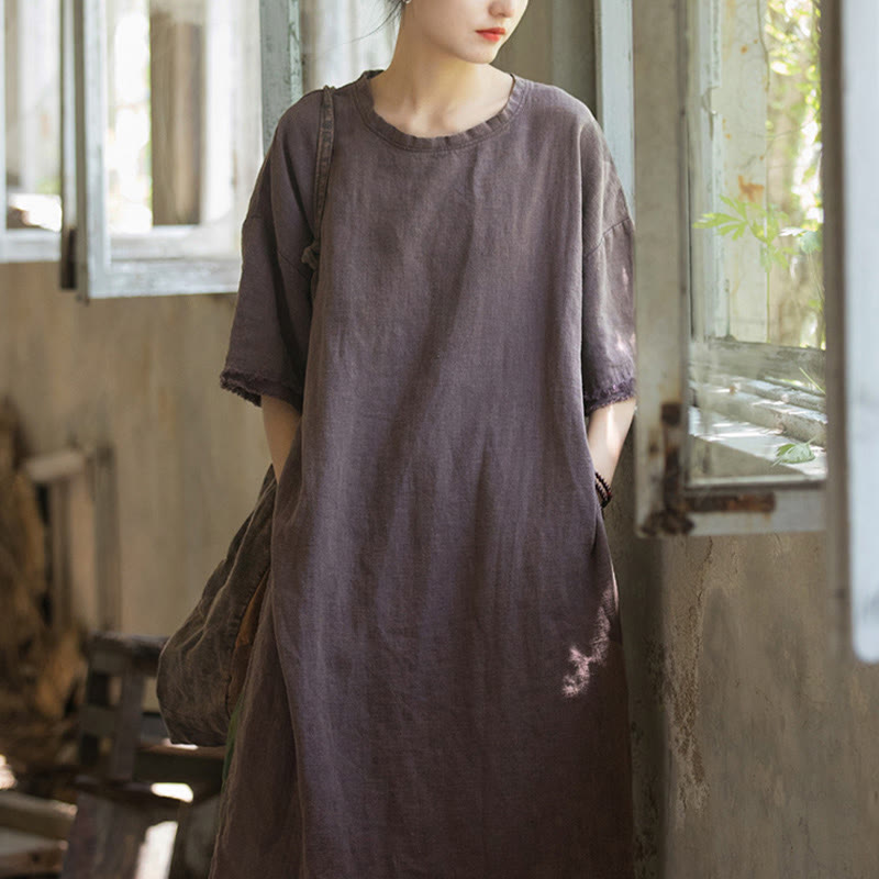 Robe mi-longue Buddha Stones T-shirt en lin ramie à manches mi-longues et ourlet fendu - image 20