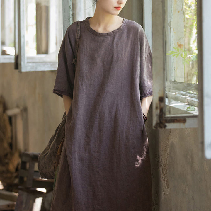 Robe mi-longue Buddha Stones T-shirt en lin ramie à manches mi-longues et ourlet fendu - image 20