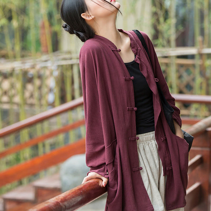 Veste ouverte à manches longues et boutons grenouille Buddha Stones pour méditation zen avec poches - image 2