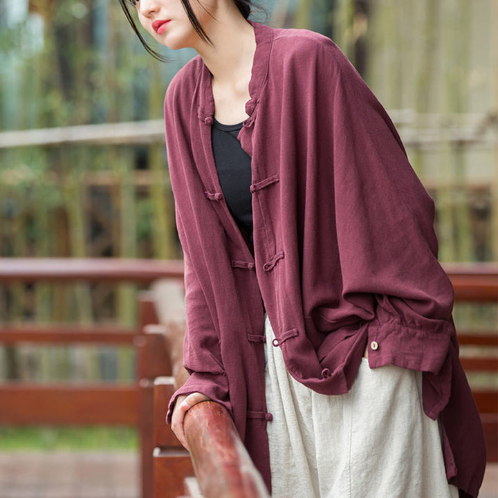 Veste ouverte à manches longues et boutons grenouille Buddha Stones pour méditation zen avec poches