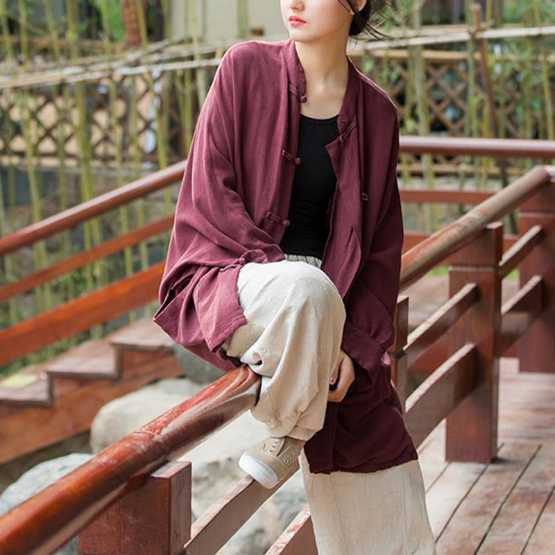 Veste ouverte à manches longues et boutons grenouille Buddha Stones pour méditation zen avec poches - image 12