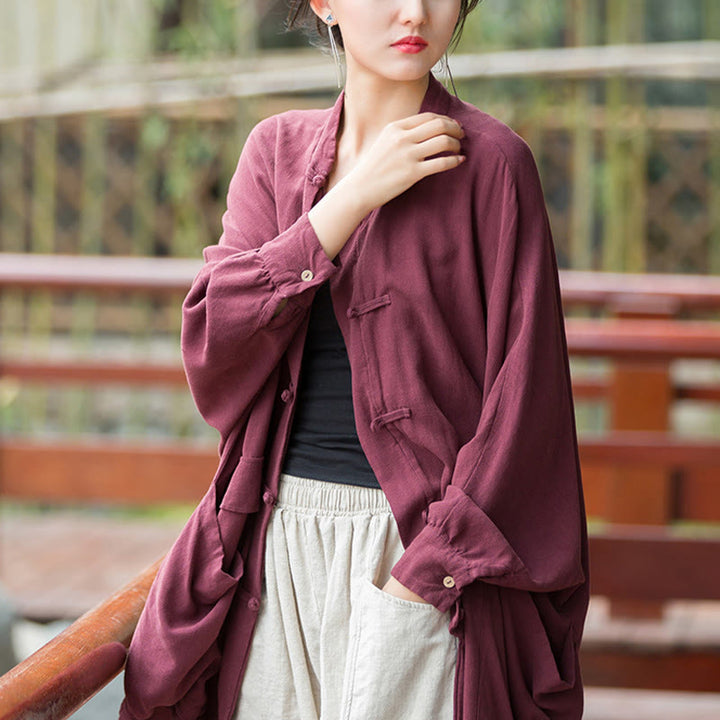 Veste ouverte à manches longues et boutons grenouille Buddha Stones pour méditation zen avec poches - image 5