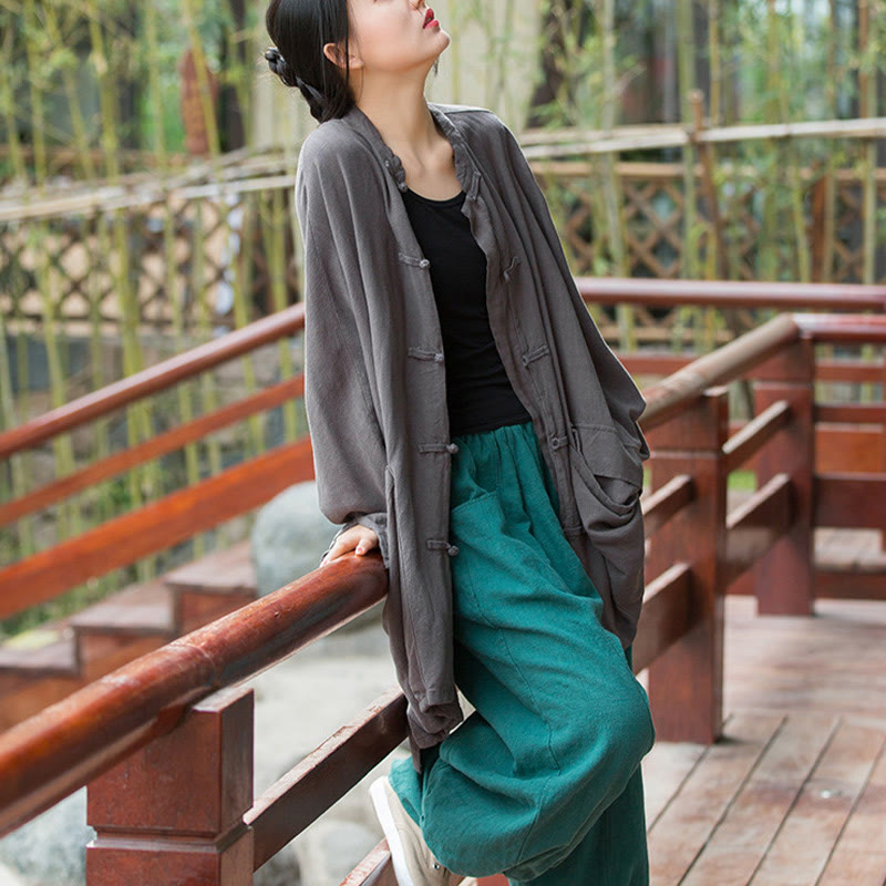 Veste ouverte à manches longues et boutons grenouille Buddha Stones pour méditation zen avec poches - image 22