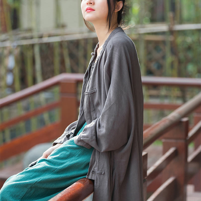 Veste ouverte à manches longues et boutons grenouille Buddha Stones pour méditation zen avec poches - image 18