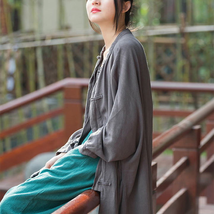 Veste ouverte à manches longues et boutons grenouille Buddha Stones pour méditation zen avec poches - image 18