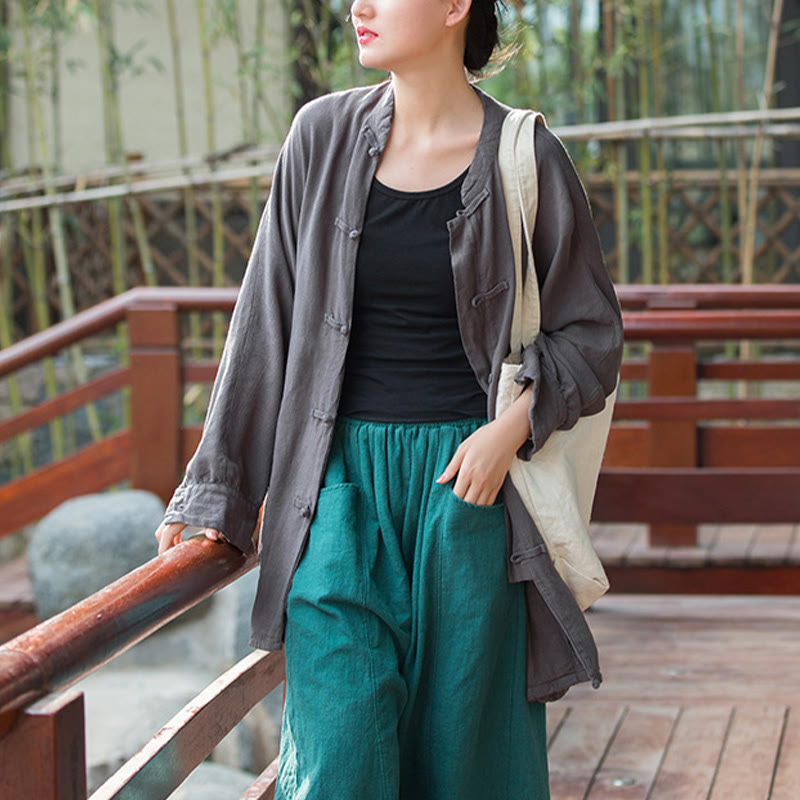 Veste ouverte à manches longues et boutons grenouille Buddha Stones pour méditation zen avec poches - image 19