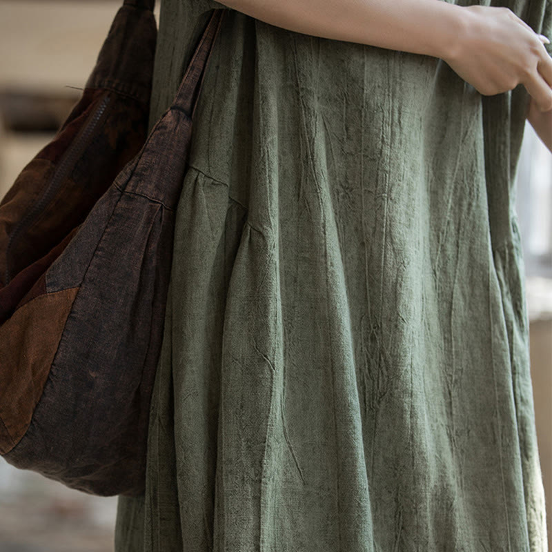 Robe mi-longue à col en V en lin à manches courtes et teinture faite à la main Buddha Stones - image 6