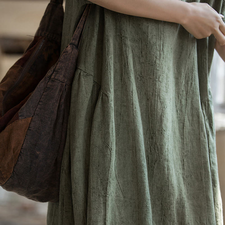 Robe mi-longue à col en V en lin à manches courtes et teinture faite à la main Buddha Stones - image 6