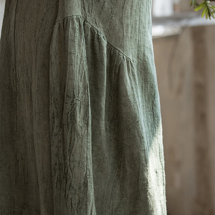 Robe mi-longue à col en V en lin à manches courtes et teinture faite à la main Buddha Stones - image 7