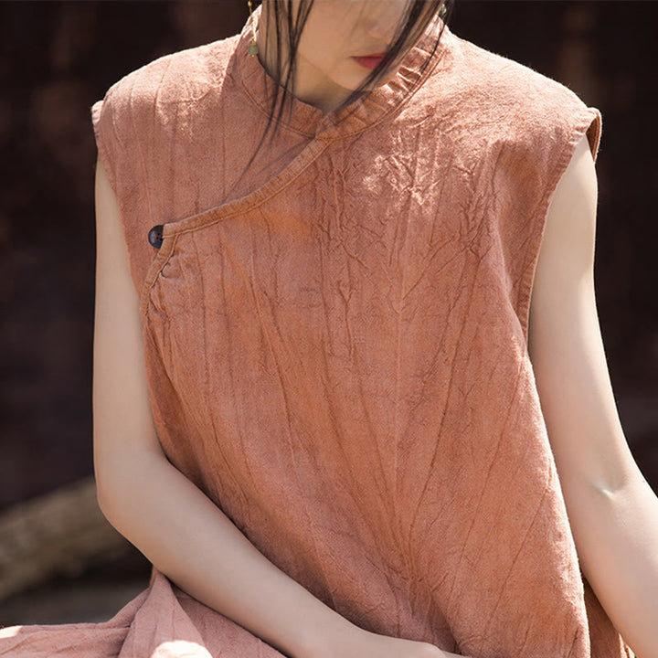 Robe mi-longue en lin sans manches avec Buddha Stones, faite à la main et teinte par nouage