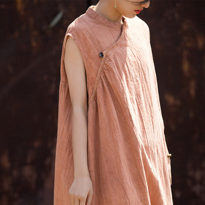 Robe mi-longue en lin sans manches avec Buddha Stones, faite à la main et teinte par nouage