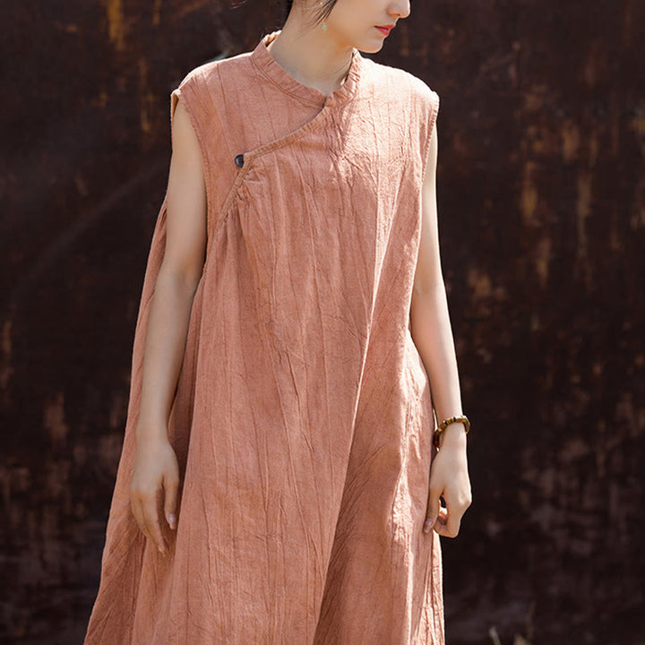 Robe mi-longue en lin sans manches avec Buddha Stones, faite à la main et teinte par nouage