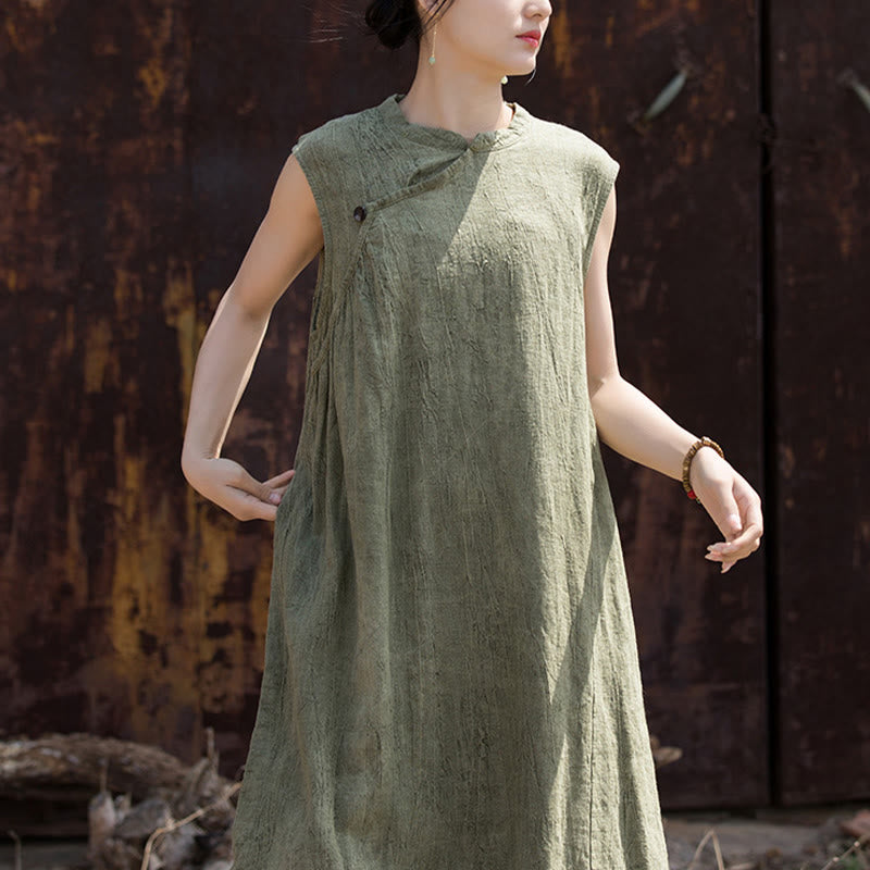 Robe mi-longue en lin sans manches avec Buddha Stones, faite à la main et teinte par nouage