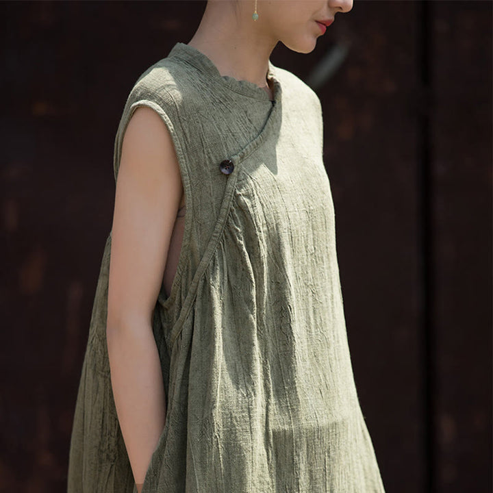 Robe mi-longue en lin sans manches avec Buddha Stones, faite à la main et teinte par nouage