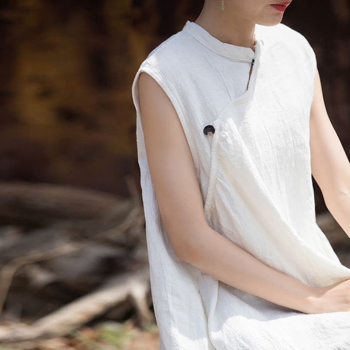 Robe mi-longue en lin sans manches avec Buddha Stones, faite à la main et teinte par nouage