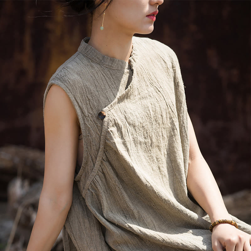 Robe mi-longue en lin sans manches avec Buddha Stones, faite à la main et teinte par nouage