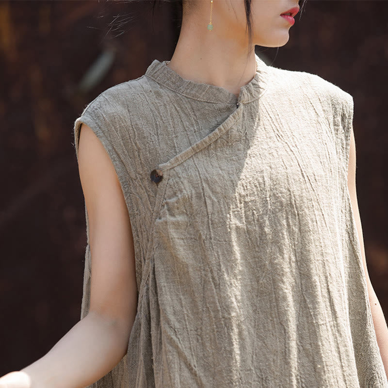 Robe mi-longue en lin sans manches avec Buddha Stones, faite à la main et teinte par nouage