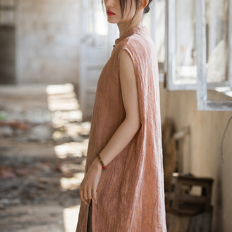 Gilet sans manches à boutons-grenouille en lin ramie teinté à la main Buddha Stones - image 13