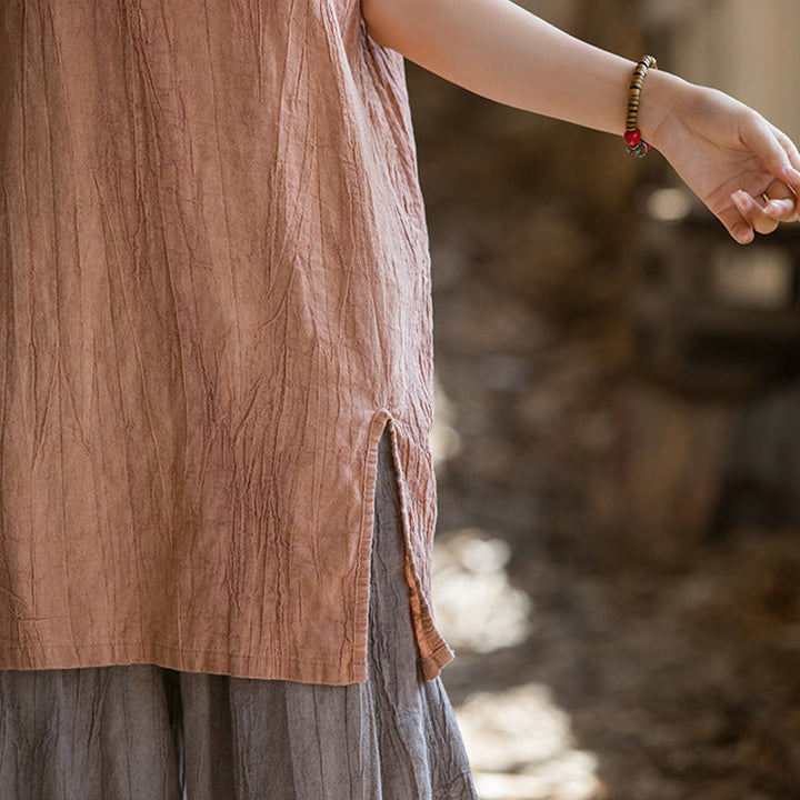Gilet sans manches à boutons-grenouille en lin ramie teinté à la main Buddha Stones - image 11