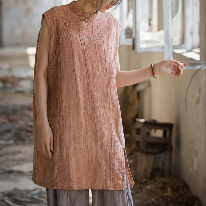 Gilet sans manches à boutons-grenouille en lin ramie teinté à la main Buddha Stones - image 9