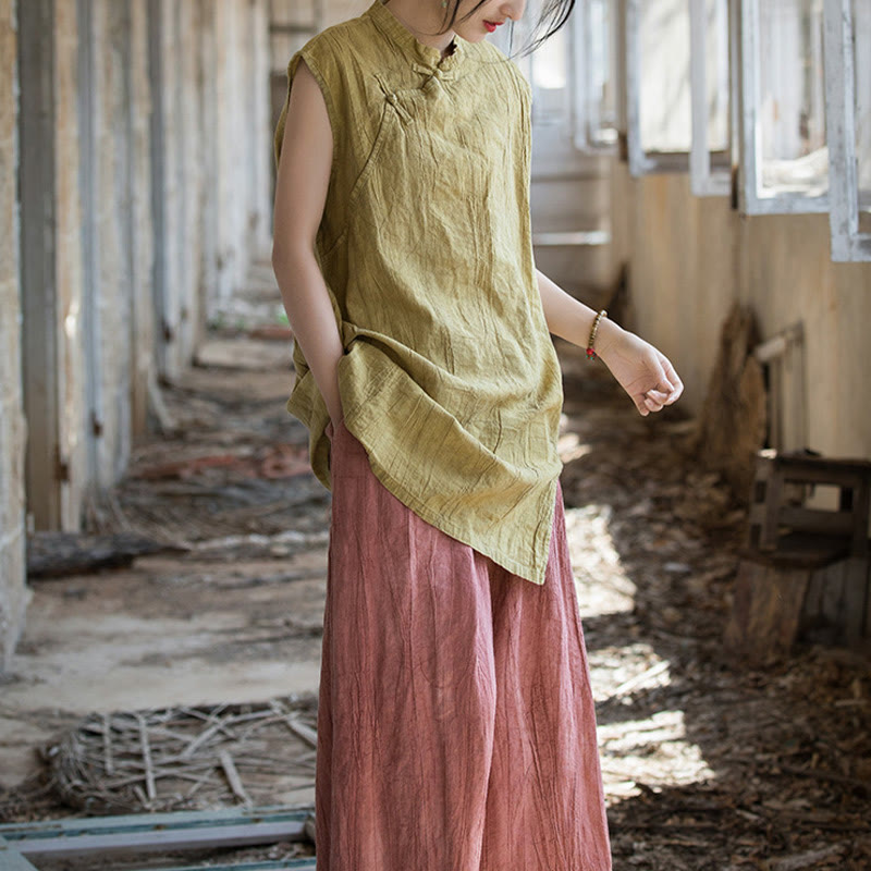 Gilet sans manches à boutons-grenouille en lin ramie teinté à la main Buddha Stones - image 17