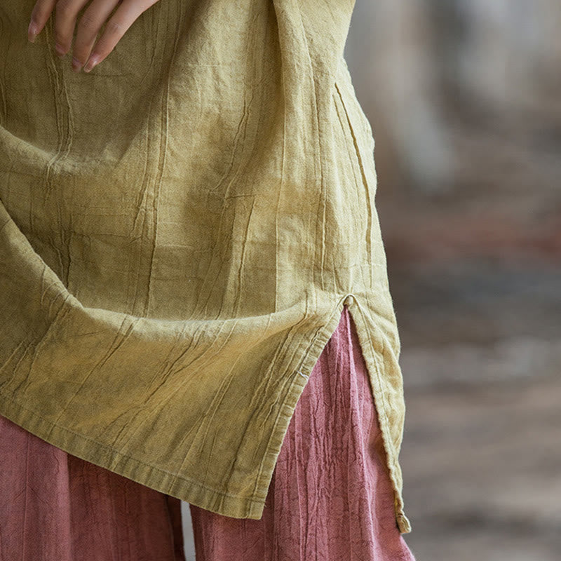 Gilet sans manches à boutons-grenouille en lin ramie teinté à la main Buddha Stones - image 16