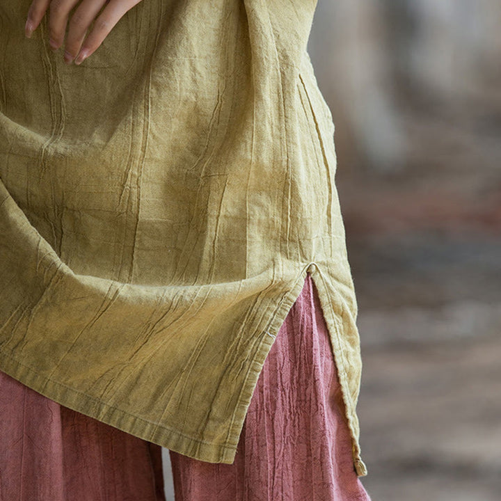 Gilet sans manches à boutons-grenouille en lin ramie teinté à la main Buddha Stones - image 16