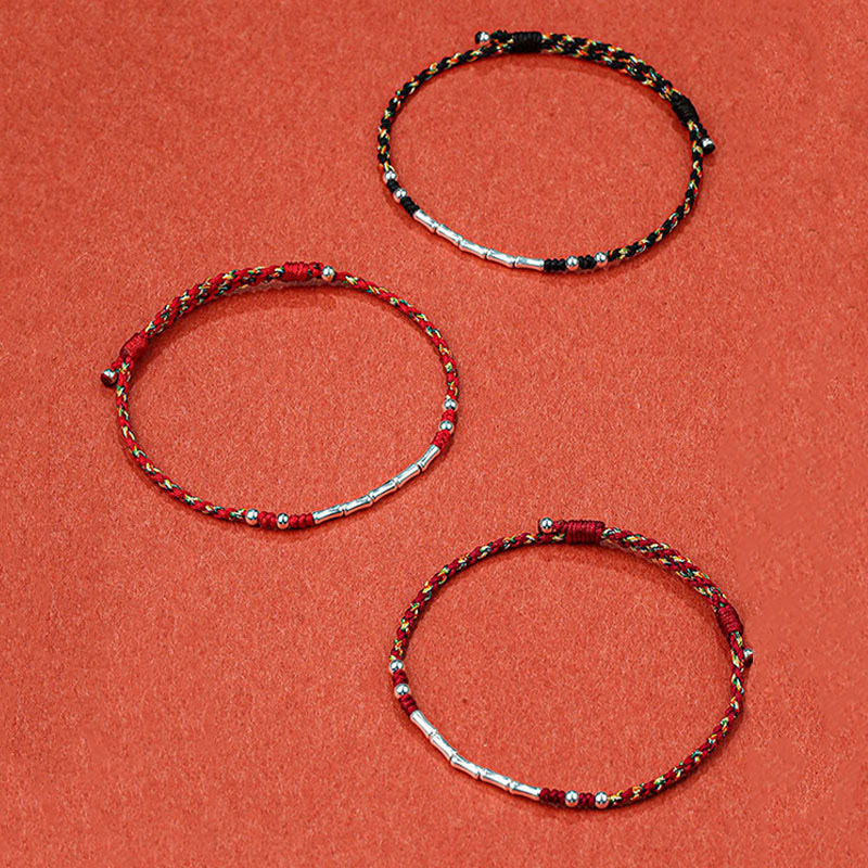 Bracelet tressé en bambou multicolore fait main avec Buddha Stones tibétaines