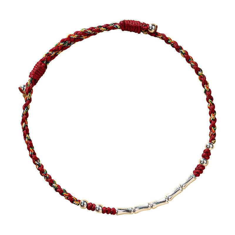 Bracelet tressé en bambou multicolore fait main avec Buddha Stones tibétaines