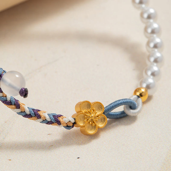 Bracelet de guérison en argent sterling 925 avec perles de fleur de pêcher et calcédoine de Buddha Stones