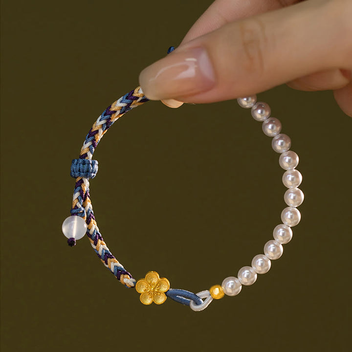 Bracelet de guérison en argent sterling 925 avec perles de fleur de pêcher et calcédoine de Buddha Stones