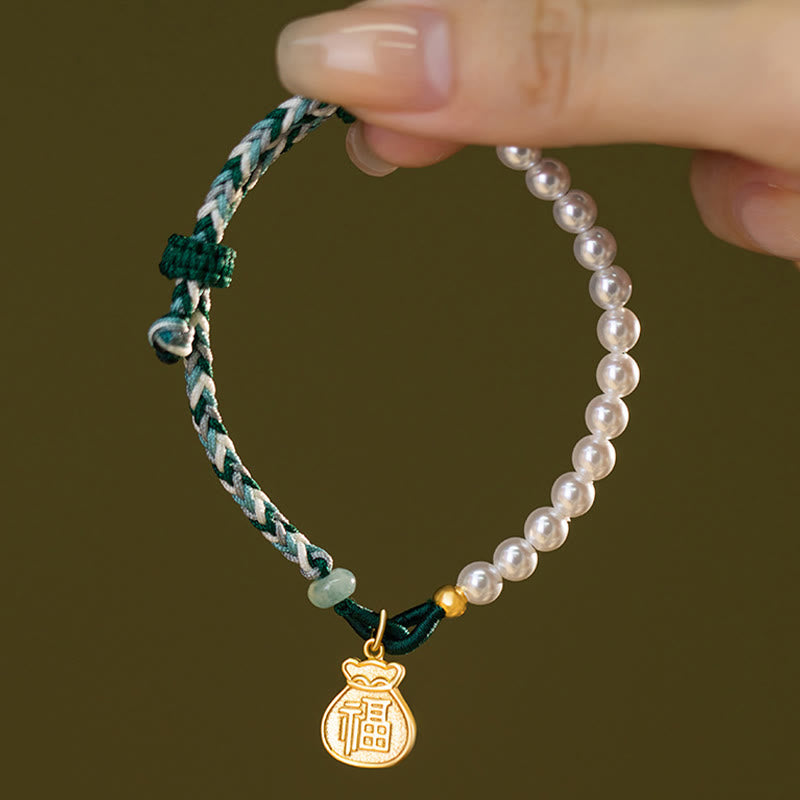 Bracelet en corde de sagesse en jade Hetian avec Buddha Stones -bonheur en argent sterling 925 et personnage Fu