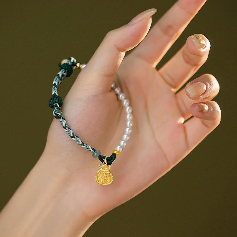 Bracelet en corde de sagesse en jade Hetian avec Buddha Stones -bonheur en argent sterling 925 et personnage Fu