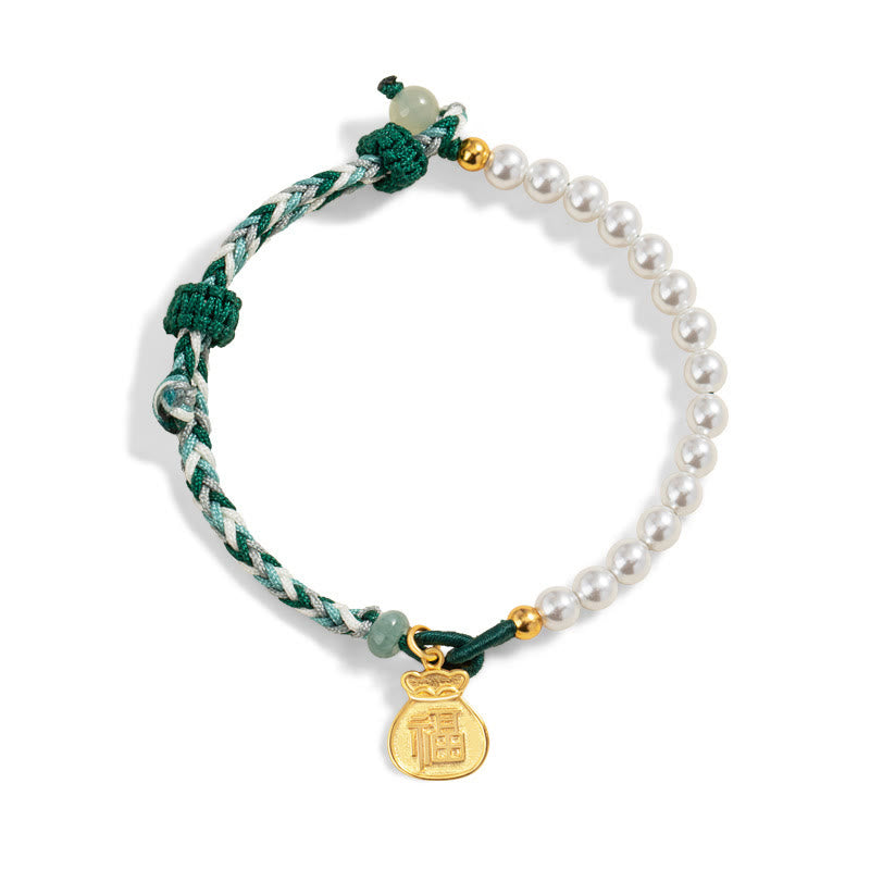 Bracelet en corde de sagesse en jade Hetian avec Buddha Stones -bonheur en argent sterling 925 et personnage Fu