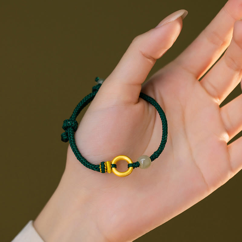 Bracelet tressé en corde verte avec perles de jade Hetian en argent sterling 999 et Buddha Stones