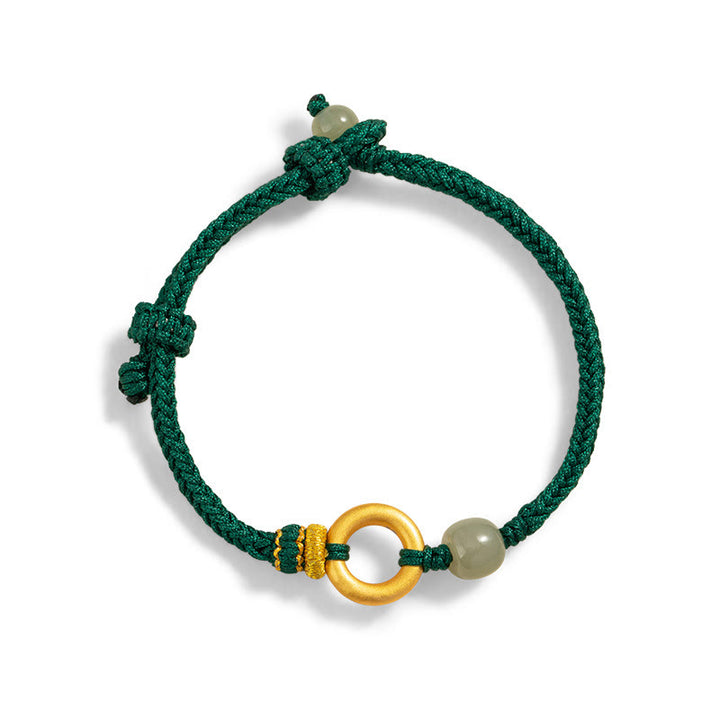 Bracelet tressé en corde verte avec perles de jade Hetian en argent sterling 999 et Buddha Stones
