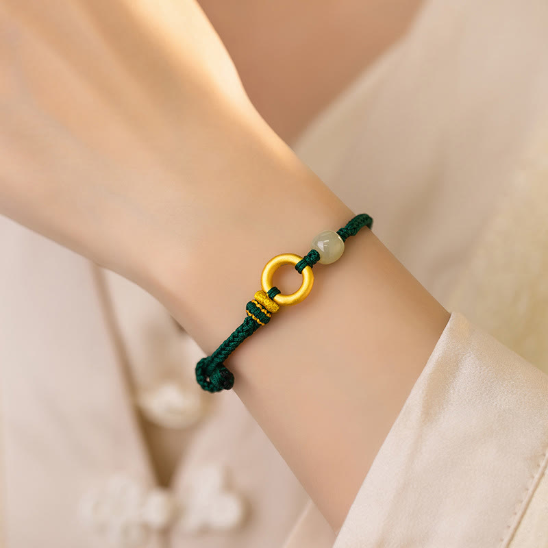 Bracelet tressé en corde verte avec perles de jade Hetian en argent sterling 999 et Buddha Stones