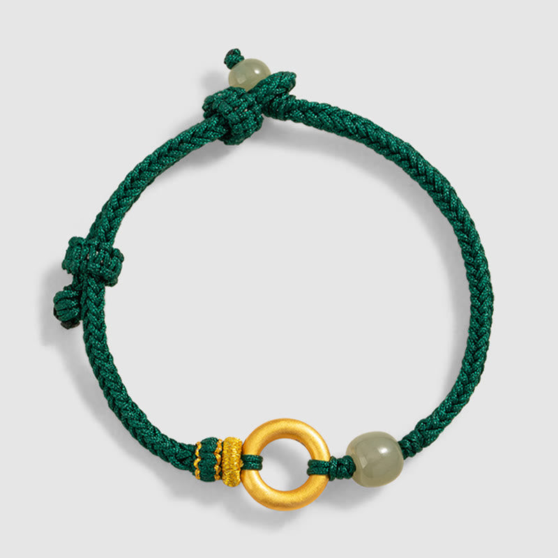Bracelet tressé en corde verte avec perles de jade Hetian en argent sterling 999 et Buddha Stones