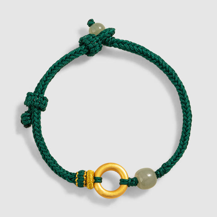 Bracelet tressé en corde verte avec perles de jade Hetian en argent sterling 999 et Buddha Stones