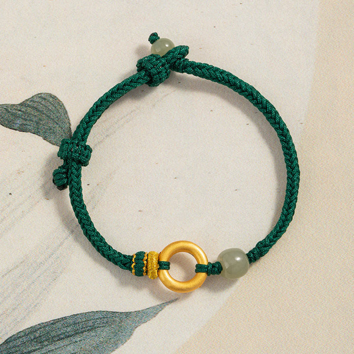 Bracelet tressé en corde verte avec perles de jade Hetian en argent sterling 999 et Buddha Stones