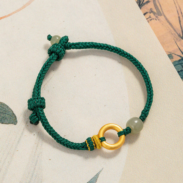 Bracelet tressé en corde verte avec perles de jade Hetian en argent sterling 999 et Buddha Stones