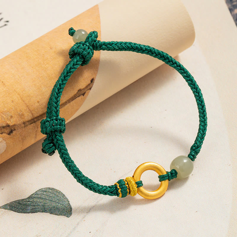 Bracelet tressé en corde verte avec perles de jade Hetian en argent sterling 999 et Buddha Stones